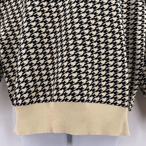 Black Tan Houndstooth V Neck Sweater Shein Sz M Long Sleeve Stretch Viscose - Picture 4 of 8